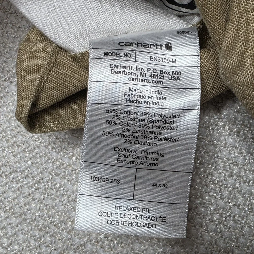 Carhartt Relaxed Fit Rugged Flex BN3109-M Canvas Work Pants Size 44x32 Tan NWOT‎